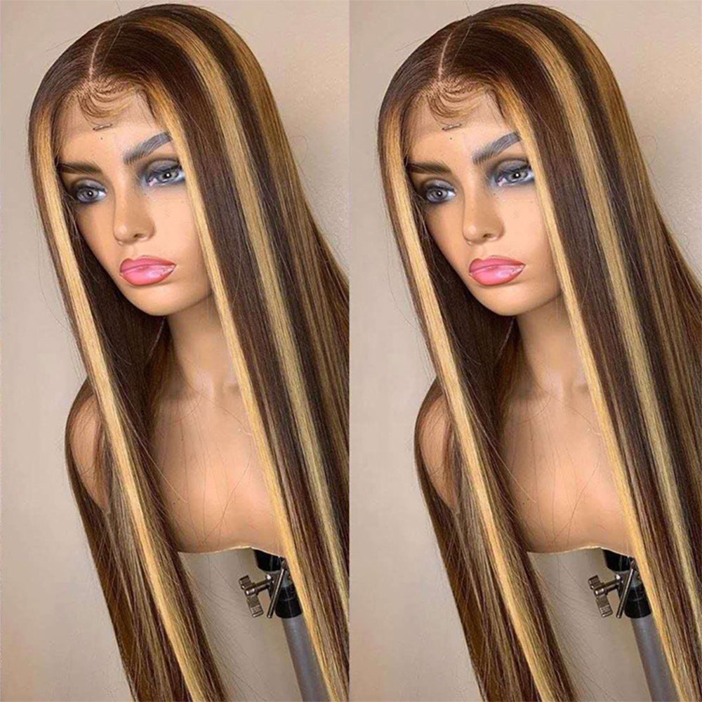 #4/27 Highlight Honey Blonde 13x4 Frontal Lace Wig Straight Color Wig