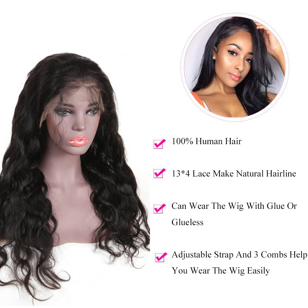 Body Wave 13x4 Frontal Lace Wig Natural Black 200% Density