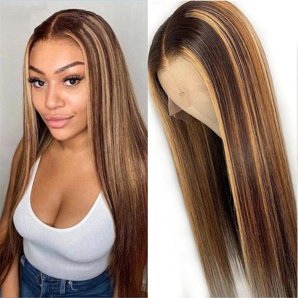 #4/27  Highlight Honey Blonde 13x4 Frontal Lace Wig Straight Color Wig