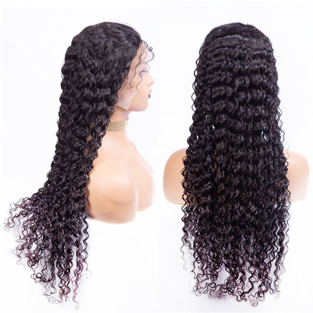 Deep Wave Full Frontal 13*4 HD Lace Wig Natural Black