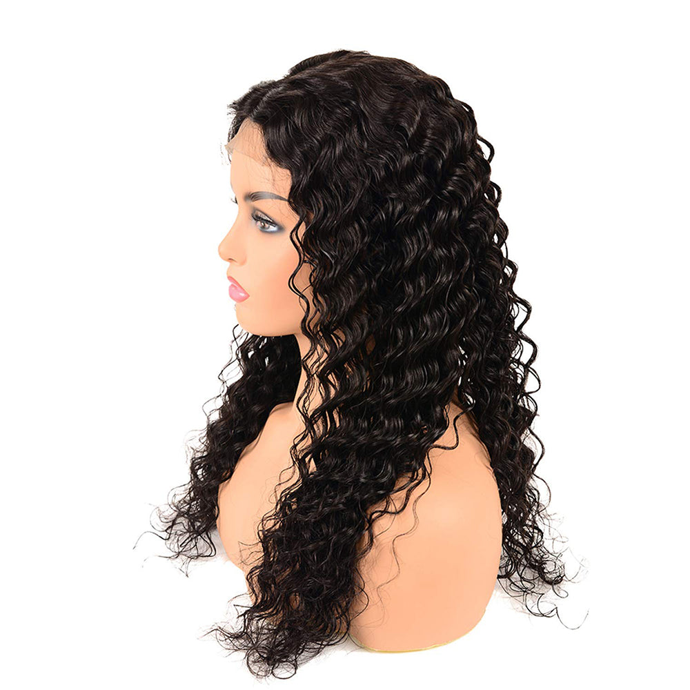 200% Density Deep Wave 5X5 Closure Lace Wig Natural Black